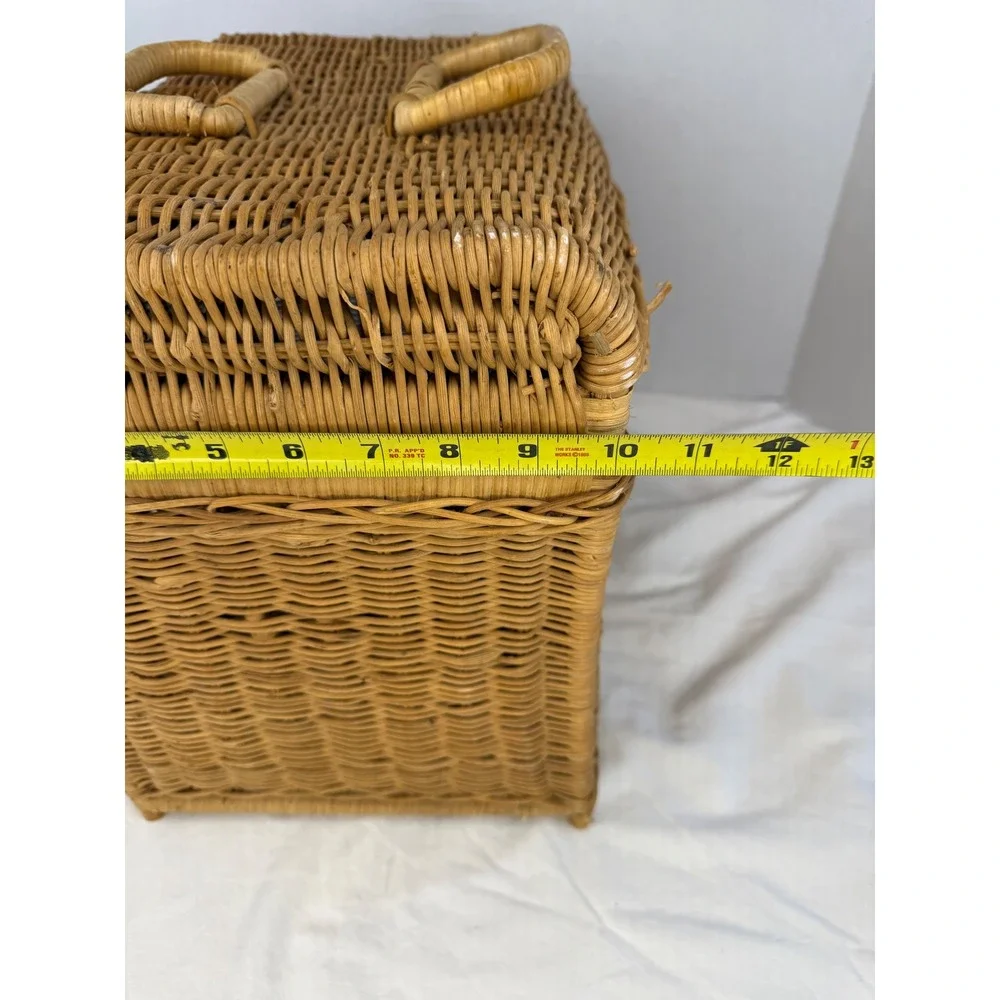 Vintage Cottage Granny Wicker‎ Storage Trunk Basket Hinged Lid & Handles Natural